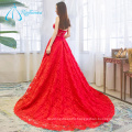 Lace Appliques Sashes Button Satin Wedding Dress Red